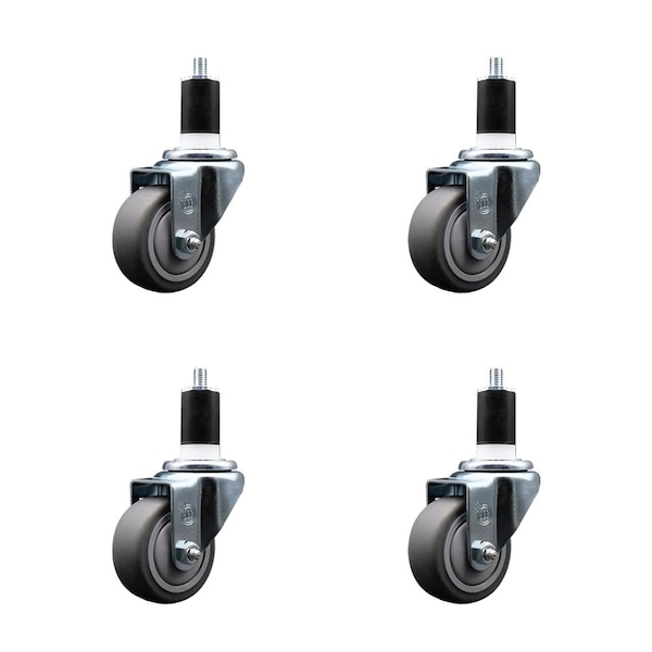 3'' Thermoplastic Rubber Wheel Swivel 1-1/2'' Expanding Stem Caster Set, 4PK